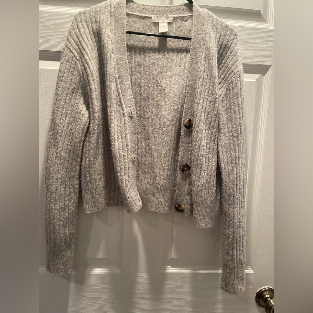 H&M Gray Knit Button Up Cardigan Sweater